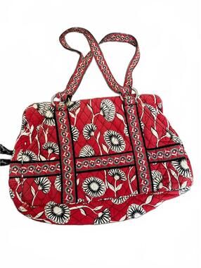 Vera Bradley Red White Floral Quilted Cotton Tote Shoulder Bag Large Purse